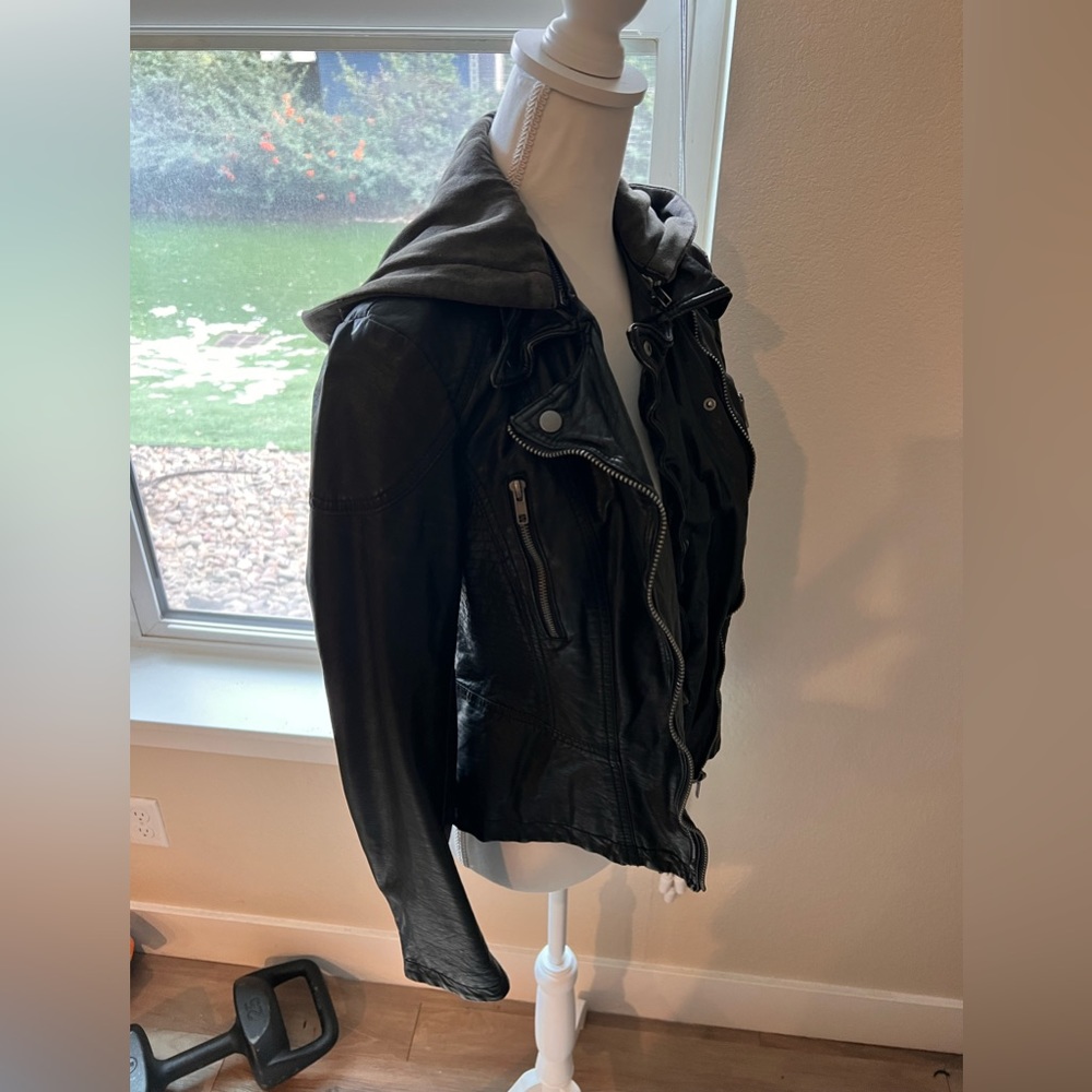 Free People Vegan Leather jacket. Size 8. Removable hood